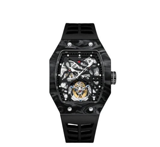 AESOP Carbon Fiber Bezel Tonneau Case Skeleton Tourbillon Watch 7036